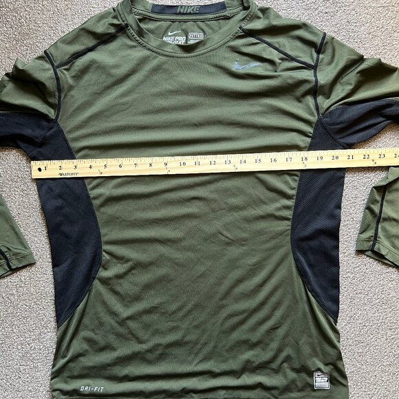 NIKE Dri-Fit Long Sleeve Pro Combat Shirt Olive Army Green & Black | Size L - Picture 4 of 9